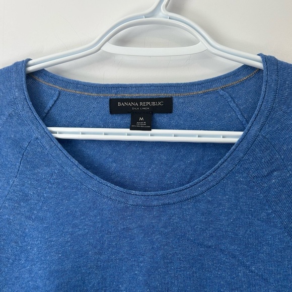 Banana Republic Silk Linen Men's Heather Blue Long Sleeve Tee - Picture 6 of 9